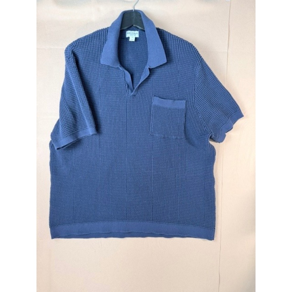 Arizona Jean Co Men's XXL Blue Waffle Knit Cotton Polo Sweater Shirt